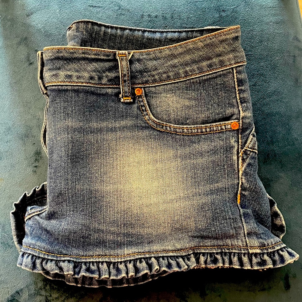 Ruffle Medium Blue Denim Shorts